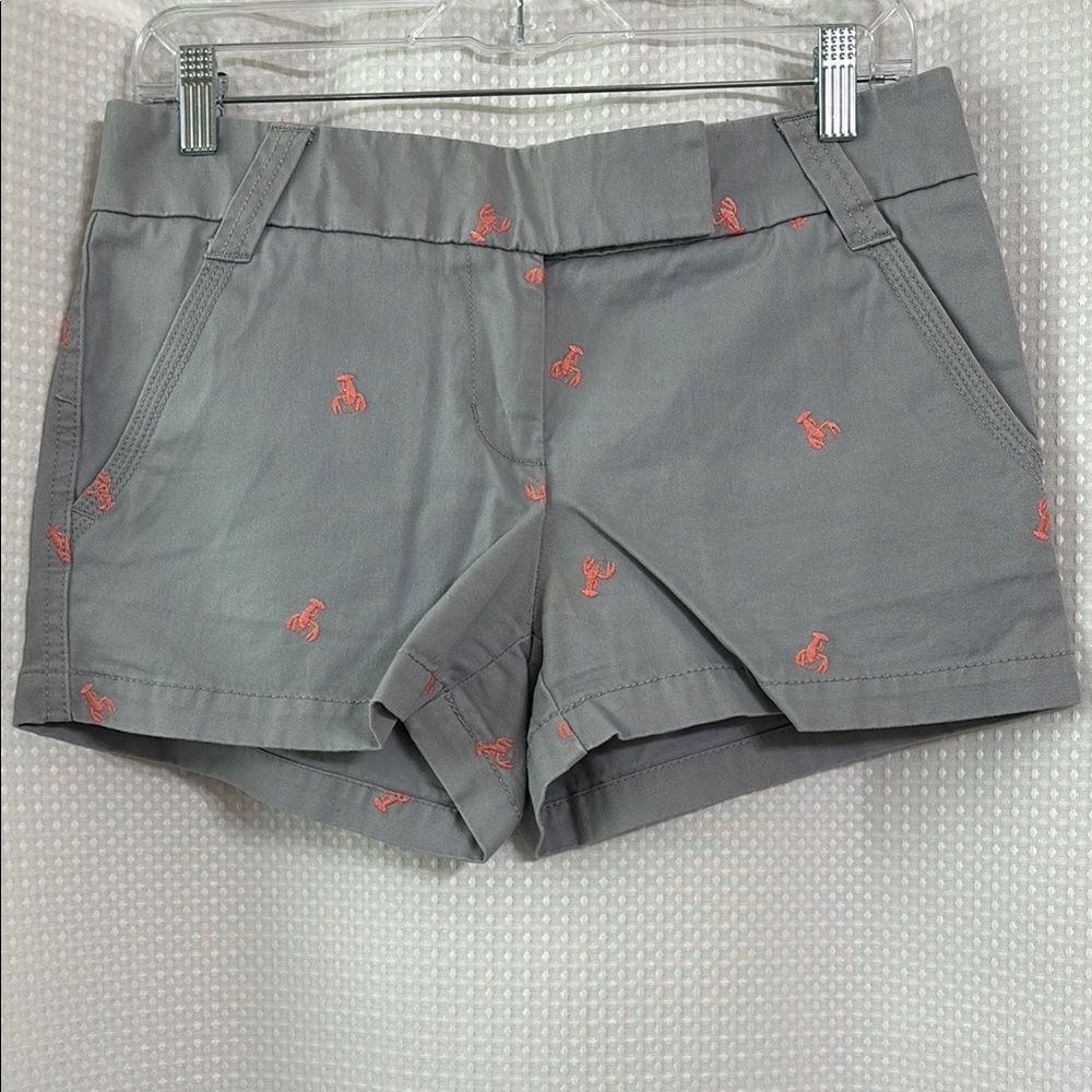 J. Crew Gray Chino Women's Shorts with Pink lobster accents size 4 100% Cotton